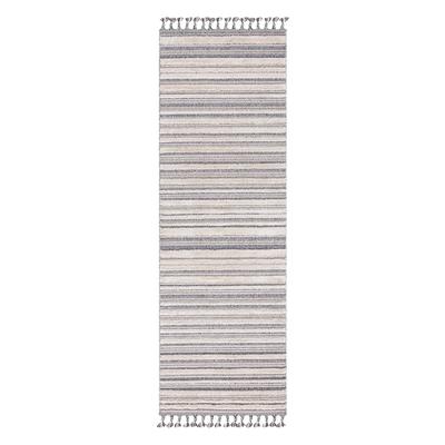 Tapis bohème chic à franges tressées crème et gris 80x300cm