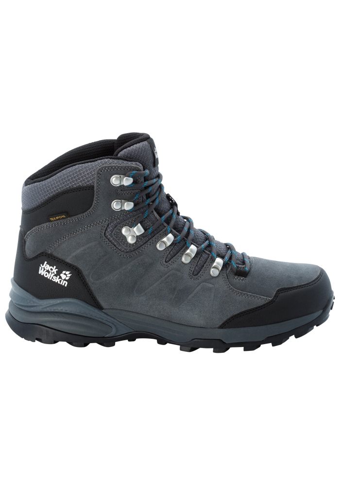 Hikingschuh JACK WOLFSKIN "REFUGIO TEXAPORE MID M", Damen, Gr. UK 11,5 - EU 46, Normalschaft, grau (grau, schwarz), Main Material Second Material 100% Polyamide Lining Sole 100% Rubber/ EVA, Schuhe