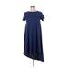 Lularoe Casual Dress - High/Low Crew Neck Short sleeves: Blue Print Dresses - Women's Size 2X-Small