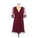 ASOS Casual Dress - A-Line Plunge 3/4 sleeves: Burgundy Print Dresses - Women's Size 6