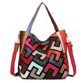 Segater Women Multicolored Tote Handbag Genuine Leather Purse Word Splice Satchel Fashion Colorful Patchwork Crossbody Bag