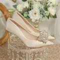 Escarpins à talons hauts carrés en cristal pour femmes chaussures de mariage élégantes à talons