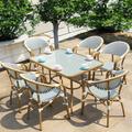 Bayou Breeze Aleira Rectangular 6 - Person Outdoor Dining Set Glass/Wicker/Rattan/Mosaic in Green/White | 47.24 W x 31.5 D in | Wayfair