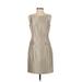 Calvin Klein Casual Dress - Sheath Crew Neck Sleeveless: Tan Print Dresses - Women's Size 4 Petite