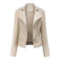 YUEHAO Coats For Women Womens Leather Jackets Motorcycle Coat Short Lightweight Pleather Crop Coat (Beige)