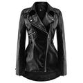 TAIAOJING Womens Fashion Coat Trendy Leather Zipper Slim Biker Motorcycle Punk Stylish Tops Jacket