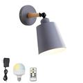 FSLiving Color Changing RGB Mode Wall Sconces Remote Control Lamps Rechargeable Battery Run Dimmable Grey Metal Adjustable Angle Light Fixture for Dorm Reading Studr Room Bulb Included - 1 Lamp