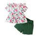 KIMI BEAR Infant Girls Outfits 18 Months Infant Girl Spring Summer Outfits 24 Months Infant Girl Pure Color Pit Stripe Basic Cute Peach Blossom Short Sleeve Peplum + Belt-tie Shorts 2PCS Set Green