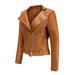 Leather Jacket Women s Lapel Collar Faux Leather Motorcycle Jacket Long Sleeve Slim Zipper Hoodless Coats