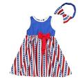 Clearance! 4th of July Baby Girls Outfits 4th of July Outfits for Toddler Girls 4th of July Independence Day Sleeveless Round-Neck Star Print Bow Dress Hairband Sets Suit For 18 Months-5 Years