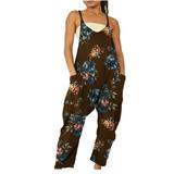 JURANMO Plus Size Jumpsuits for Women Dressy Floral Print Sparkly Wide Leg Romper Linen Overalls for Women S-2XL