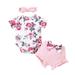 B91xZ Girls Outfits Clothes Floral Headband Floral Prints Pieces Three Outfit Shorts Tops Girl Set 018M Romper Size 0-3 Months