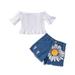 B91xZ Baby Outfits For Girls Toddlers Kids Girl Clothes Short Sleeves Top Sunflowers Jeans Shorts Pants 2Pcs Outfits Size 12-18 Months