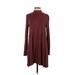 Stella Laguna Beach Casual Dress - A-Line High Neck Long sleeves: Burgundy Print Dresses - Women's Size Small