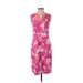 Isaac Mizrahi Casual Dress - Sheath V Neck Sleeveless: Pink Floral Dresses - Women's Size 2X-Small
