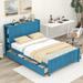 Full Size Pine Wood Platform Bed with 2 Large Drawers, Open Storage Shelves and Headboard