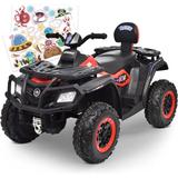 Joywhale 12V 2 Seater Kids Ride on ATV Car Battery Powered Electric Quad for Kids Ages 3-8 with DIY Sticker 7AH Battery Metal Suspension Bright Headlights Music FM Rear Pedal & Backrest Red