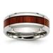Stainless Steel Polished Red Wood Inlay Enameled 7.80mm Ring - Size 11.5