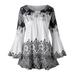 Womens Plus Size Tops Lace-up Front Floral Print Boho Top Bell Long Sleeve Casual Keyhole Neck Shirt Tunics