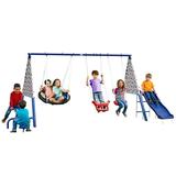 XDP Recreation Freedom Fun Metal Swing Set with Super Disc Saucer Swing Swing See-Saw Slide