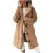 YFPWM Womens Winter Clothes 2023 Fuzzy Fleece Lapel Open Front Long Cardigan Coat Warm Outwear Jackets Loose Autumn Winter Long Sleeve Lapel Medium Long Coat Khaki L