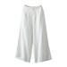 Fsqjgq Women s High Waist Pants Golf Pants Women Cotton Linen Casual Wide Leg Elastic Waist Palazzo Culottes Trousers Pants White L