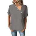 KI-8jcuD Casual Womens Tops Women S Solid Color Twisted Button Short Sleeve Casual Style Top T Shirt Women Shirt Women Compression Shirts Long Sleeve GreyS