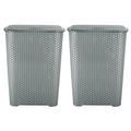 Set Of 2 - Drop All 65Litre Laundry Basket With Hinge Lid | Knit Design Basket | Virgin Plastic | Linen Storage Bin Tidy Organiser Basket Great For Home, Bedroom, Bathroom, Kids Room - Silver (Silver)