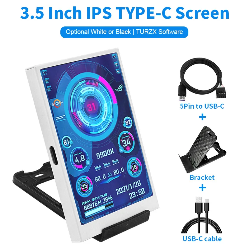 Écran secondaire IPS TYPE-C de 3.5 pouces, moniteur d