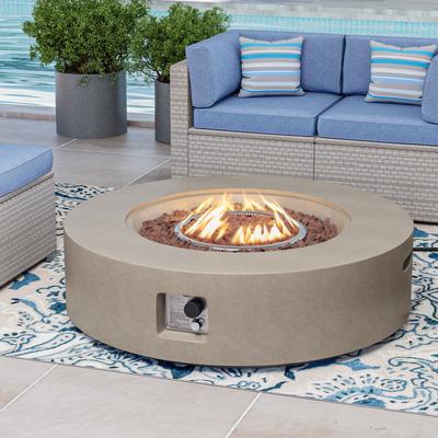 COSIEST Ecru Round Outdoor Propane Fire Pit Tank Outside