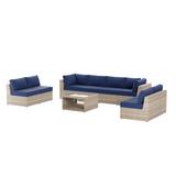 Joss & Main Eastford 9-Piece Deep Seating Set Synthetic Wicker/Olefin Fabric Included/Wicker/Rattan in Blue | Outdoor Furniture | Wayfair
