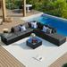 8-Pieces Patio Furniture Set Outdoor Sectional Sofa with Removalble Cushinos Garden Conversation PE Wicker Sofa Set Single Sofa Combinable Waterproof and Anti-UV