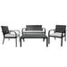 Patio Porch Furniture Sets 4-PCS Wood Grain Design Steel Frame Loveseat Outdoor Furniture Set with Cushions Coffee Table for Backyard Balcony Lawn Black