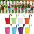 Scheam 8 Pack 4 Inch Hanging Flower Pot Outdoor Small Hanging Planters Boxes Railing Planter Metal Bucket with Detachable Hooks Perfect for Balcony Fence Deck Garden Yard(Random Color)