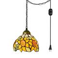 Kiven Plug in Pendant Light Hanging Light with Yellow Glass Lampshade and 13ft Iron Chain E26 Socket Tiffany Style Dimmable Pendant Light for Bedroom Foyer Hallway Kitchen Island