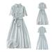 WQJNWEQ Summer Dresses For Women Clearance Women Fashion Casual Solid Long Sleeve Bandage Turndown Collar Dress