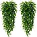2PCS Artificial Hanging Plants Fake Hanging Plant Faux Hanging Eucalyptus Plants UV Resistant Plastic Plants for Indoor Outdoor Room Wall Wedding Patio Porch Decor