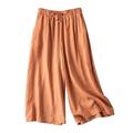 Wide Leg Trousers For Women Uk, Culottes Pants Wide Legs Pants Skirt Solid Drawstring Elasticated High Waist Cotton Linen Cropped Trousers Elegant Palazzo Trousers Summer Loose Comfy Flared Trousers