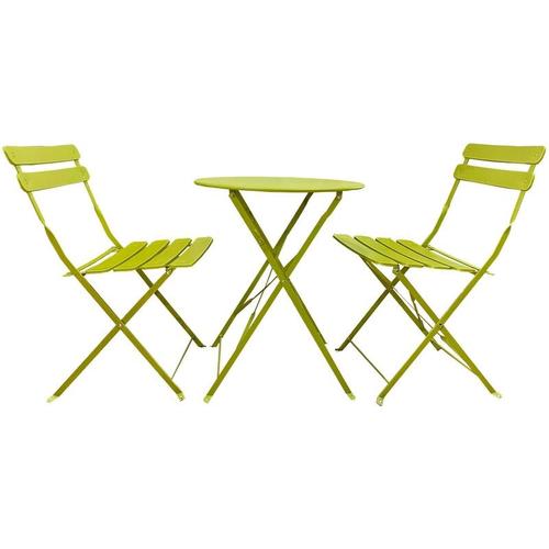 Rebecca Mobili Set Gartentisch und 2 Stühlen Set Grün Stahl Platzsparend