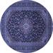 Ahgly Company Indoor Round Medallion Blue Traditional Area Rugs 6 Round