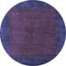 Ahgly Company Machine Washable Indoor Round Abstract Blue Contemporary Area Rugs 5 Round