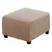 Jacquard Stretch Square Ottoman Cover Soft Thicken Dustproof Footstool Covers Plush Removable Ottoman Slipcovers Machine Washable -Khaki-L(1PCS)