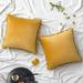 Pack of 2 Velvet Throw Pillow Covers Pompom Decorative Pillowcases Solid Soft Cushion Covers with Poms Square for Couch Sofa Bedroom Car 18x18inch Dark Green