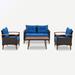 Red Barrel Studio® Laarni 46.39" Wide Outdoor Curved Patio Sectional w/ Cushions Wicker/Rattan/Metal in Blue | Wayfair