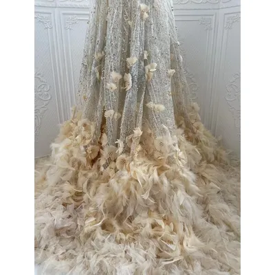 Tissu en dentelle de tulle français pour robe de soirée de mariage plume moelleuse dentelle Tyys
