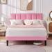 VECELO, Tufted Upholstered Platform Bed Frame with Adjustable Height Headboard, Twin/Full/Queen Size Beds,Pink