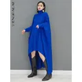 SHENGPAIAE-Robe à col roulé plissée à manches longues pour femmes pull irrégulier en laine robes