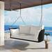 51.9"W 2-Seat Outdoor Rattan Woven Swing, Summer Porch Swing Chair With Ropes and Cushions