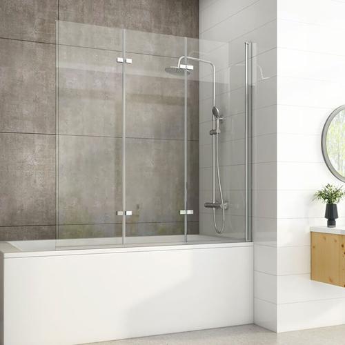 Badewannenaufsätze Faltbar 3-teilig Duschwand B.130xH.140cm Duschabtrennung Glas für Badewanne