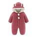 Verugu Cute Baby Boys Girls Snowsuit Jackets Winter Ears Hooded Footie Cotton Romper Jumpsuits New Born Baby Infant Winter Warm Thicken Coat Snow Outwear Jumpsuits Red 3-6 Months